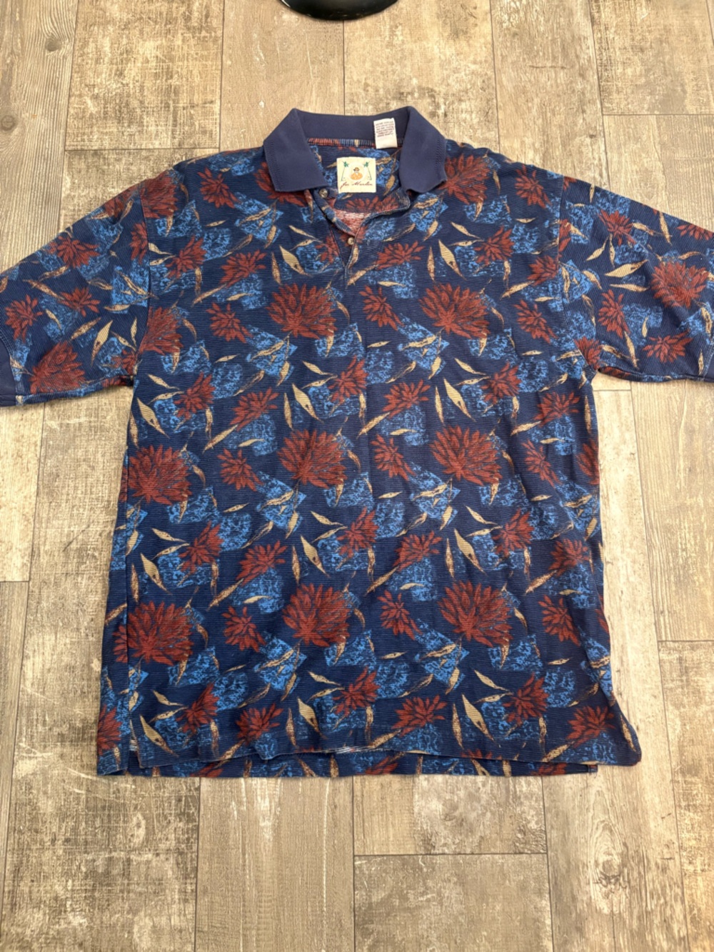 Joe Marlin‎ Men's Navy Floral Polo Shirt - Blue & Rust